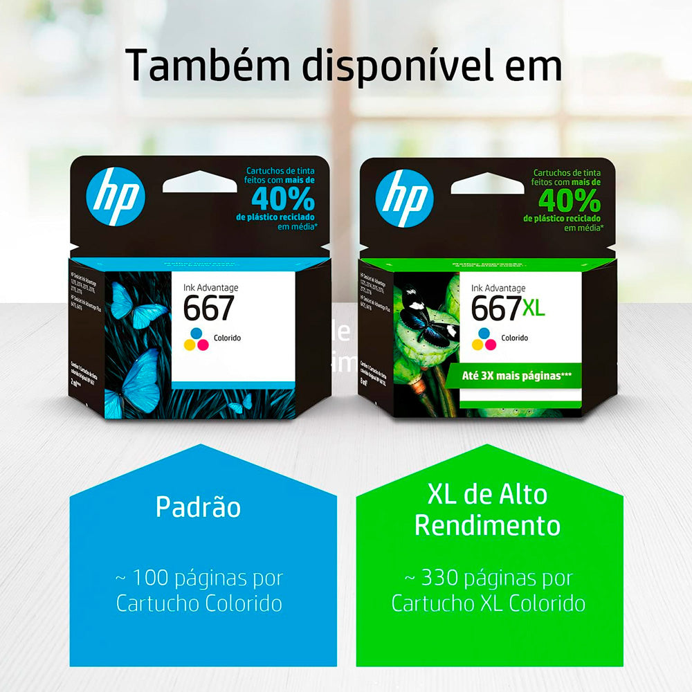 Cartucho HP 667XL Colorido Original 3YM80AB, Para HP Deskjet 2376 2776 6476 5076 5276, Rendimento até 330 Páginas