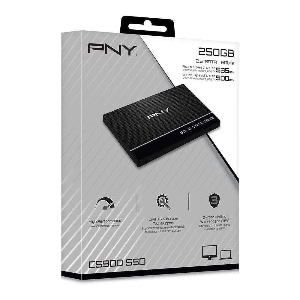 SSD Pny 250GB Cs900 2.5'' SATA 6Gb/s  Leitura de Até 535Mb/s Gravação 500Mb/s SSD7CS900-250-RB