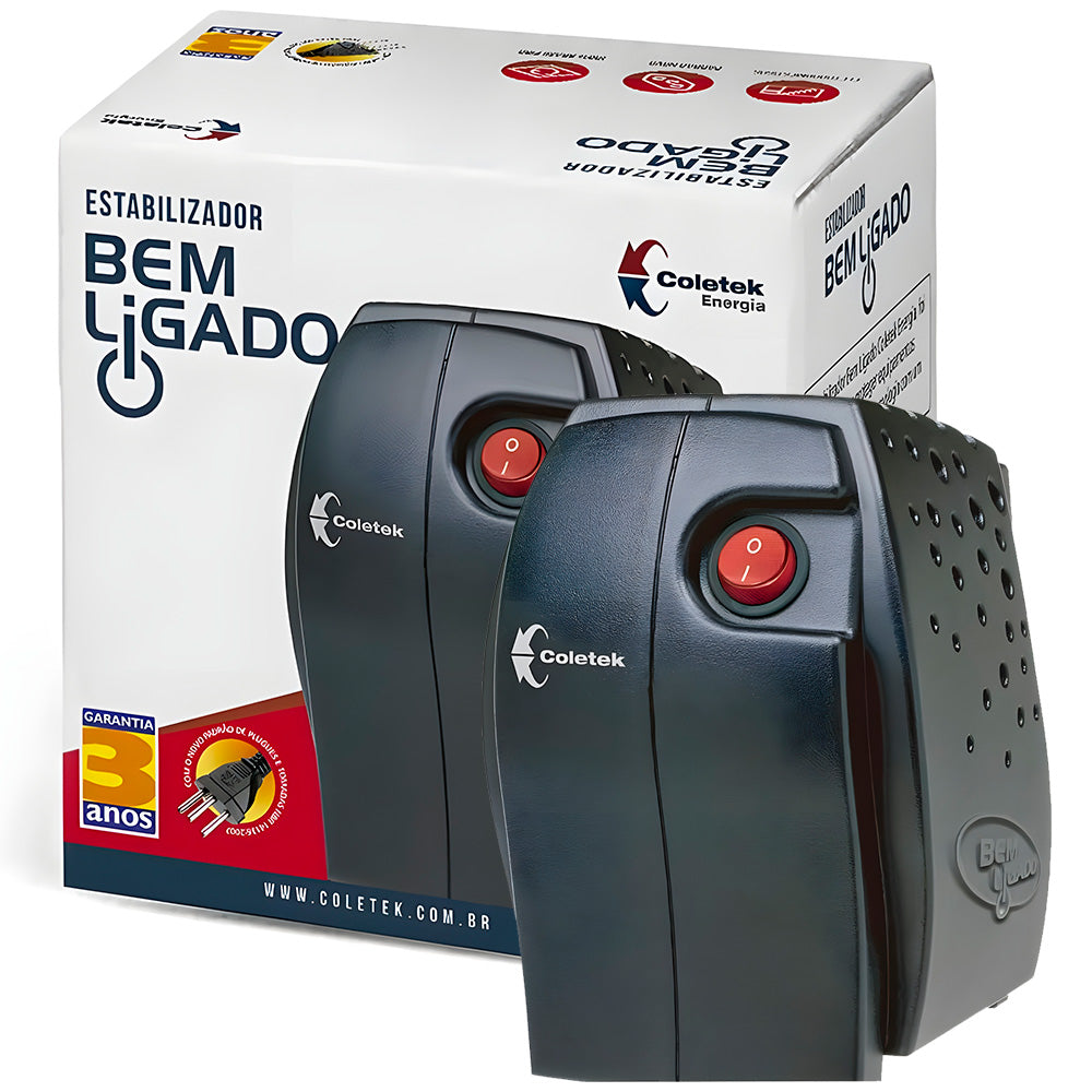 Estabilizador Bivolt ES-300VA Entrada 115/220V Bivolt Manual- Saída 115V Mono Bem Ligado Coletek Energia