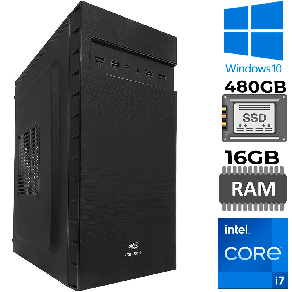 Computador Intel Core i7-3770 3.4Ghz, Ram DDR3 16GB, SSD 480GB, Gab ATX MT-32BK, Teclado Mouse e Cabos
