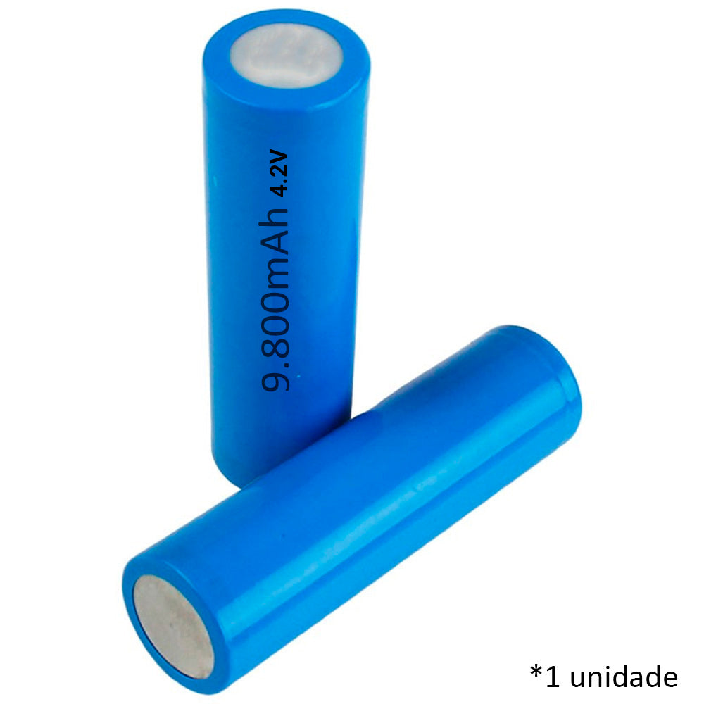 Bateria Li-ion, 9.800mAh, 4.2V, Sem Pino, Alta Capacidade, Azul, 18650