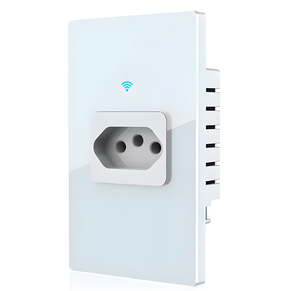 Tomada Inteligente, 20A, Painel de Vidro Temperado, Compatível Com Alexa e Google Home, Tuya, Branco