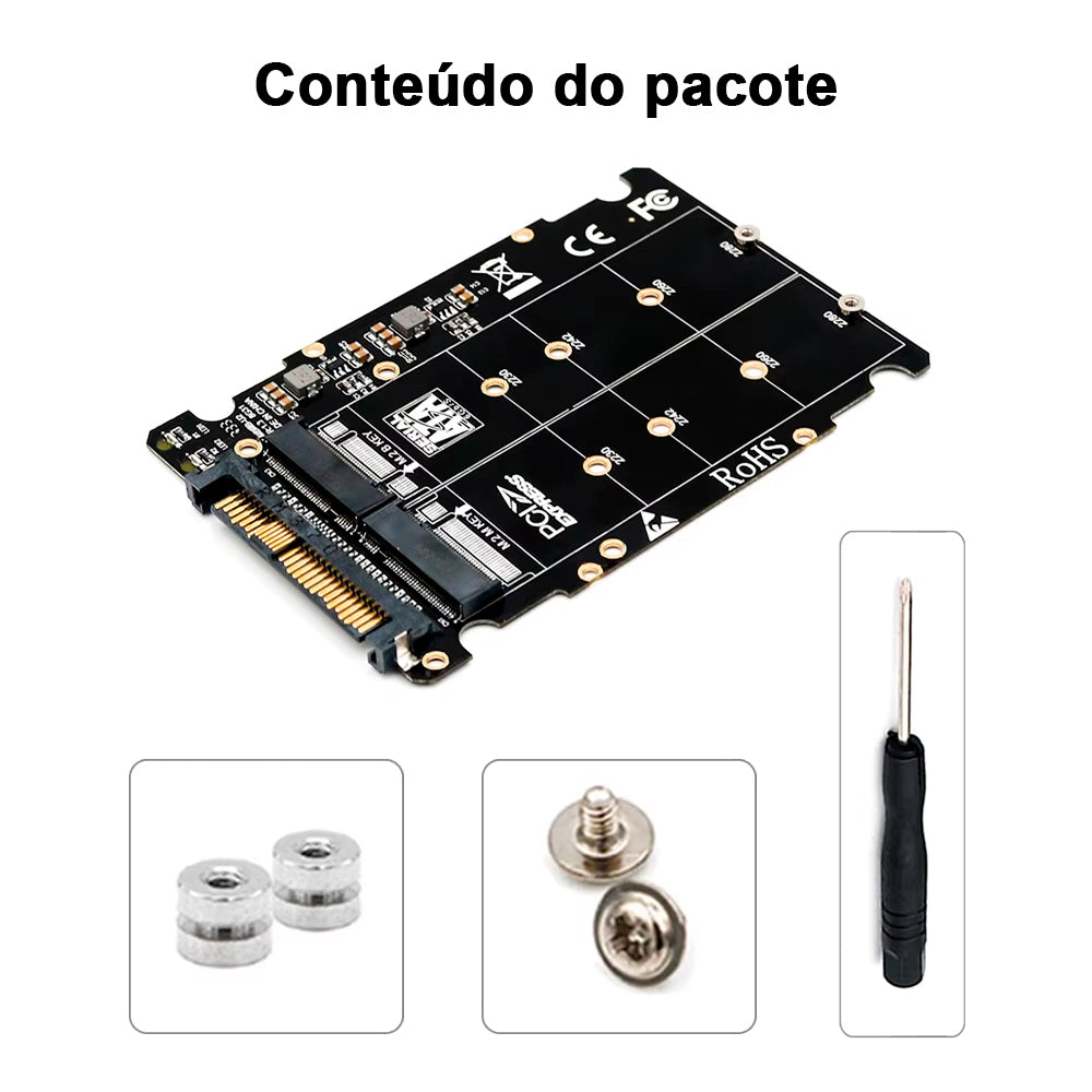 Placa Adadptadora 2 em 1, M.2 NVMe e M.2 SATA Para SSD U.2 - SFF-8639