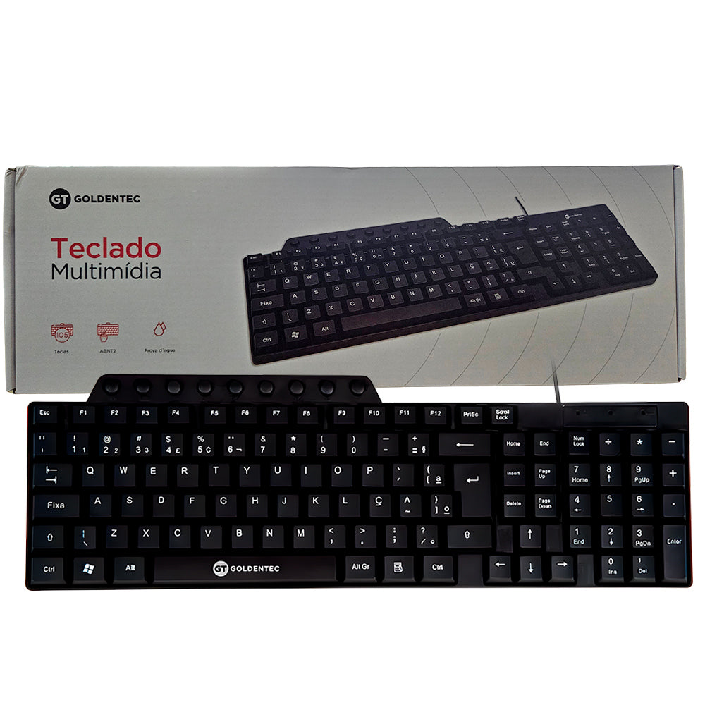 Teclado USB Multimídia Goldentec GT V3, ABNT2 com 105 Teclas, 9 Atalhos Multimídia, Cabo 1,2m - Preto