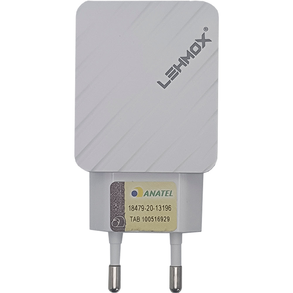 Carregador Rápido Tipo C USB 4.1A com Duas Portas USB de Alta Potência Lehmox Branco - LE-494