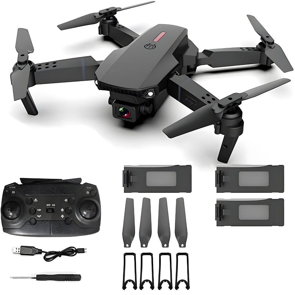 Drone E88 - Pro, Com Câmera 4K, Quadricóptero, FPV, Wi-Fi, UHD, Dobrável - Preto