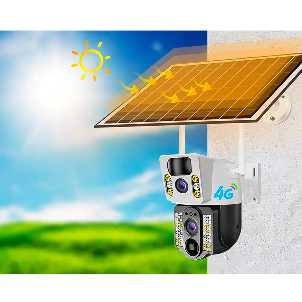 Câmera de Segurança IP Externa Com Paínel Solar, 8MP Full HD, 2.4GHz Wi-Fi, Lente Dupla, Detector de Movimento