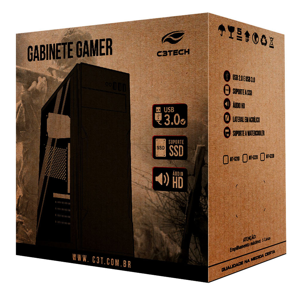 Gabinete Gamer MT-G210BK S/Fonte C3Tech - Preto