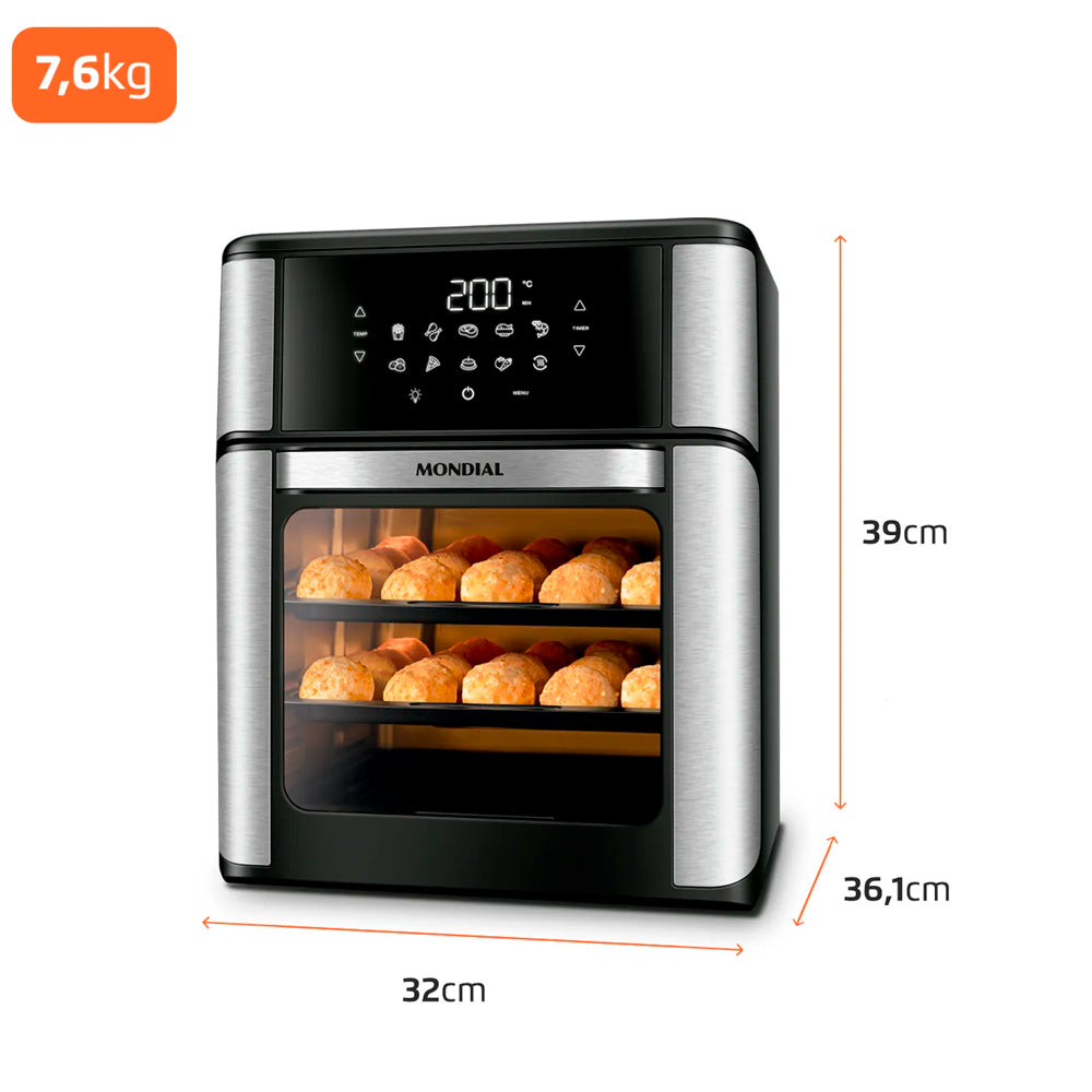 Fritadeira Air Fryer Forno Oven 12 Litros, Mondial, Preto/Inox, 2000W, - AFON-12L-BI, 220V