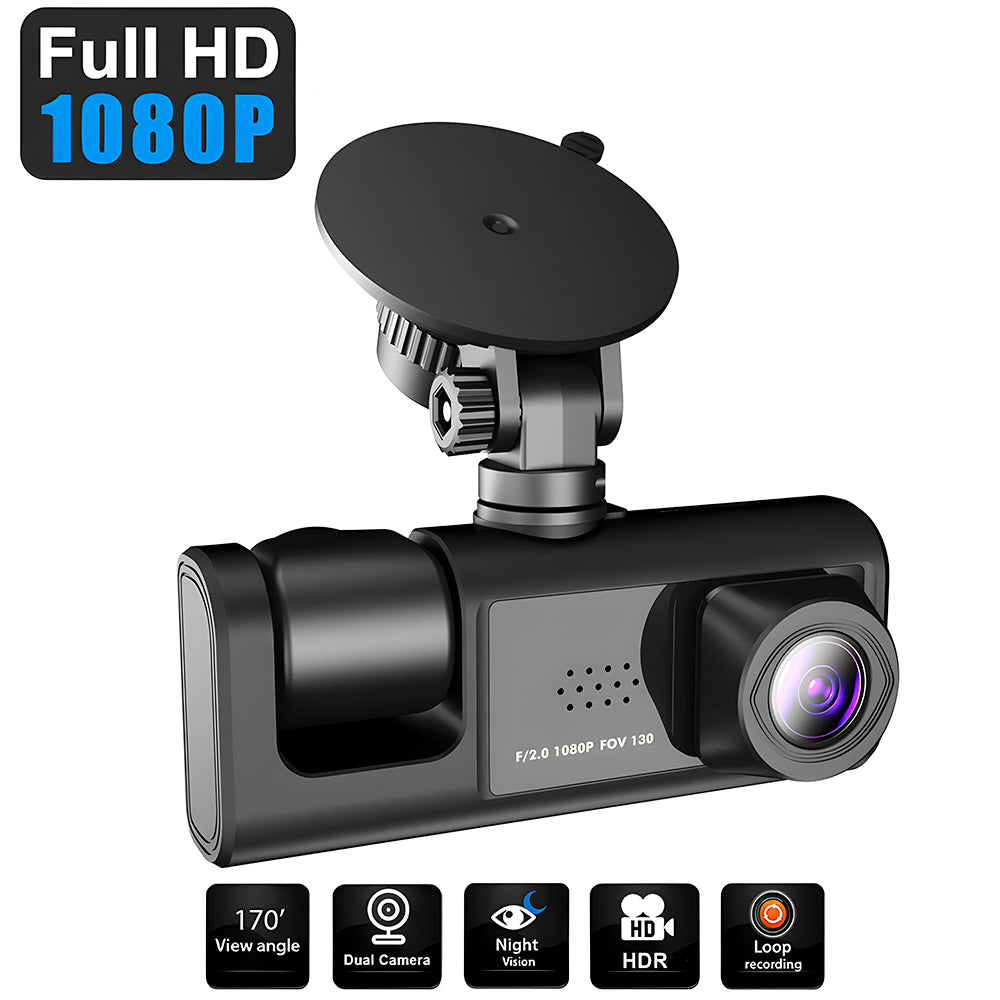 Câmera Dash Veicular, Full HD 1080P, Visão Noturna, Ângulo Amplo 170 Graus, Preto