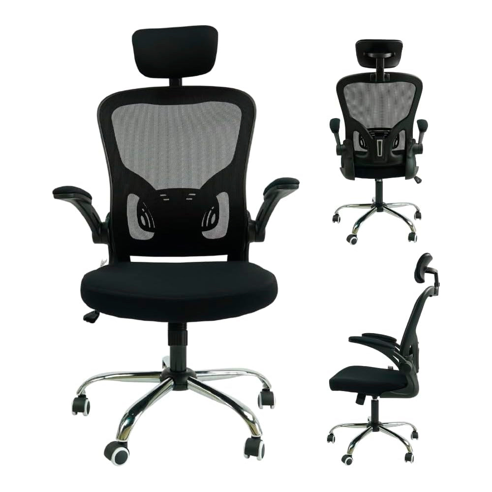 Cadeira Ergonômica Eurynom Giratória para Escritório e Home Office com Encosto Reclinável e Apoio Lomba, Preto