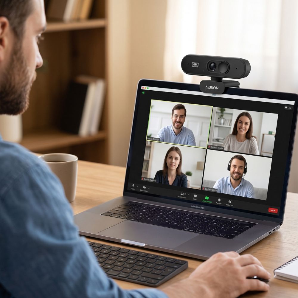 Web Cam Usb Ultra HD 4K Aerion  WEB400 Com Microfone Web400 Preto-Aerion
