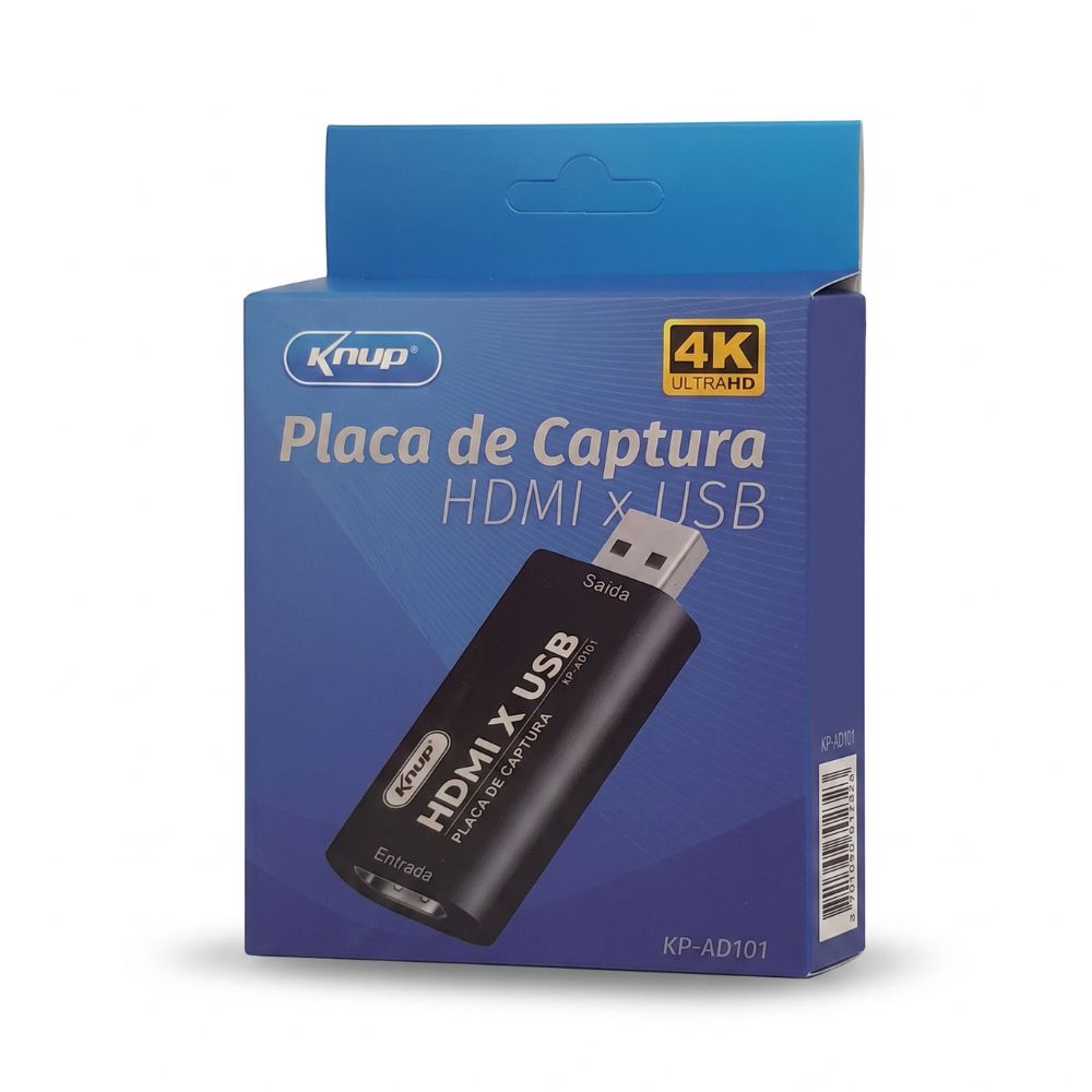 Placa De Captura Vídeo HDMI(Fêmea) Para USB(Macho) Knup KP-AD101 4K Full HD Streaming Live OBS PS4 Xbox Switch