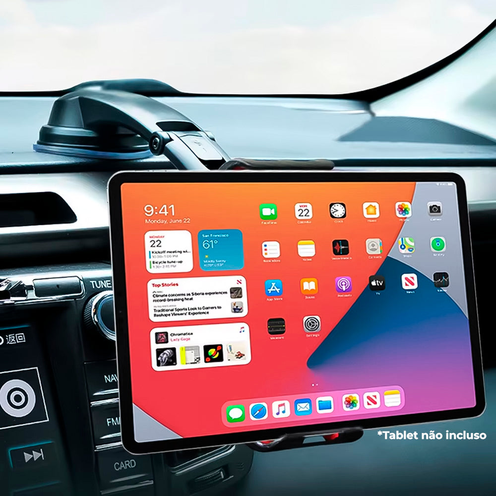 Suporte Veicular Universal Para Tablet e Celular, Com Ponto de Ajuste - Preto