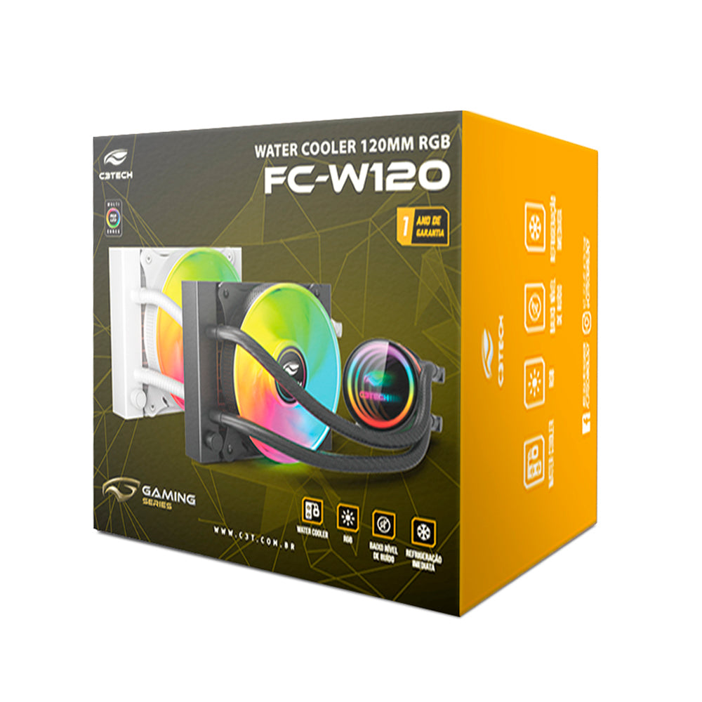 Water Cooler Gamer, FC-W120WHRGB, 120mm, 2.600 RPM, C3Tech Gaming, Branco