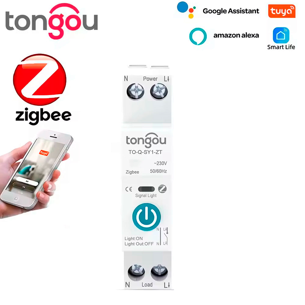 Disjuntor Inteligente Zigbee 40A, Compativel Com Google Assistant e Alexa, Tongou, SY1-JZT, Sem Medição - Branco