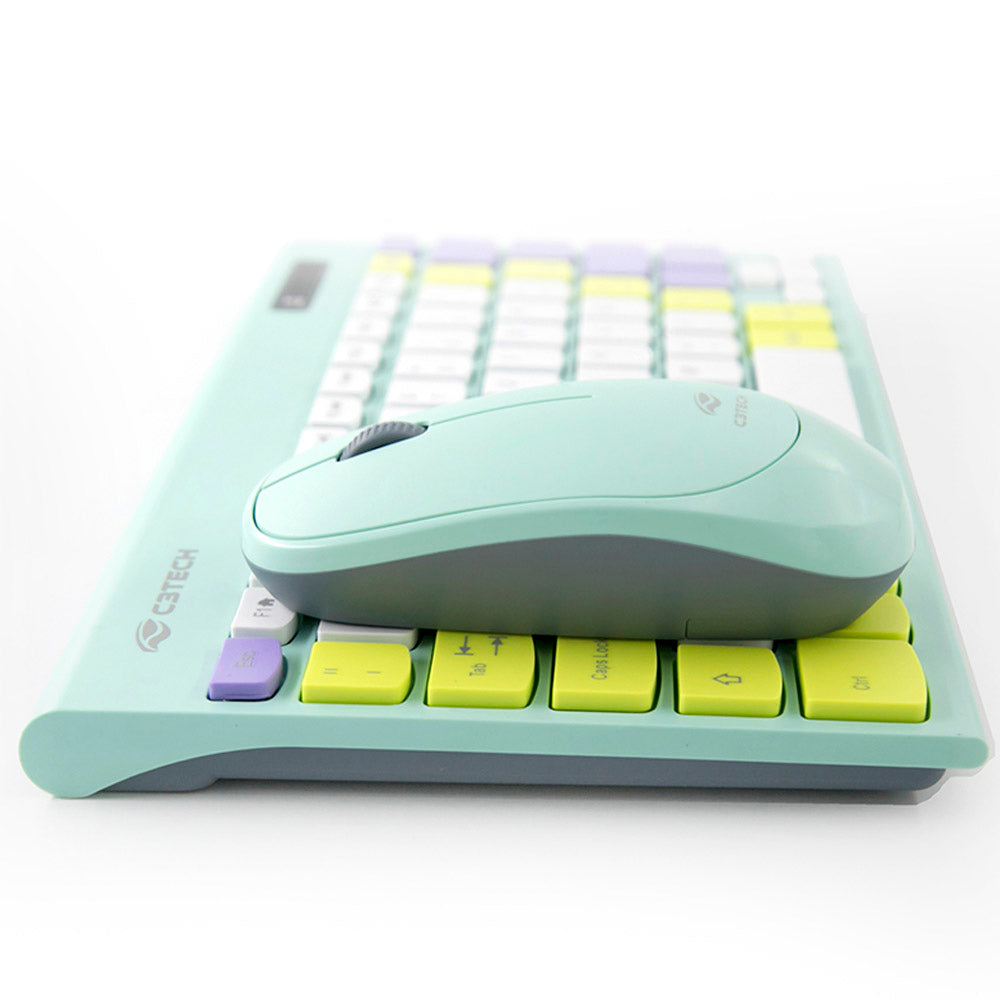 Kit Teclado e Mouse C3Tech, Sem Fio, 2,4GHz USB Nano, K-W71GN - Verde