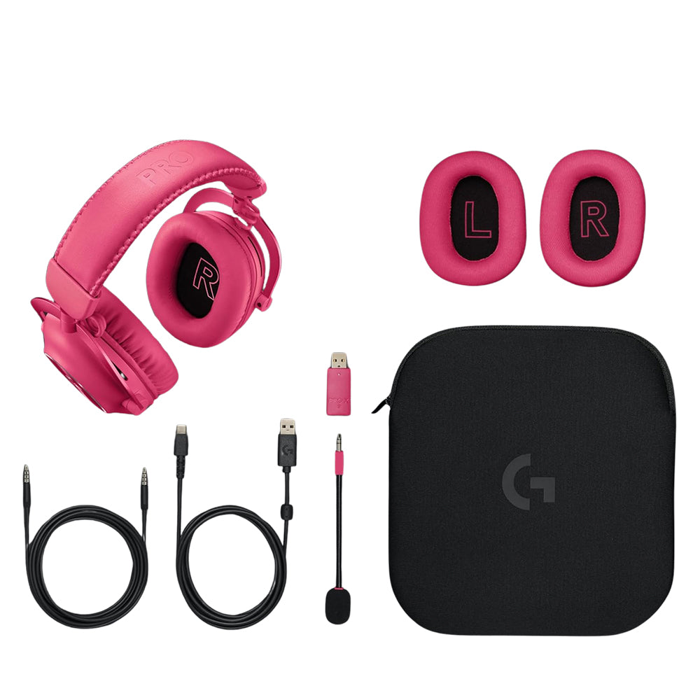 Headset Gamer Sem Fio Logitech G Pro X 2 Lightspeed, 50mm, Bluetooth, USB, 3.5mm, PC, Playstation e Switch, Rosa Magenta