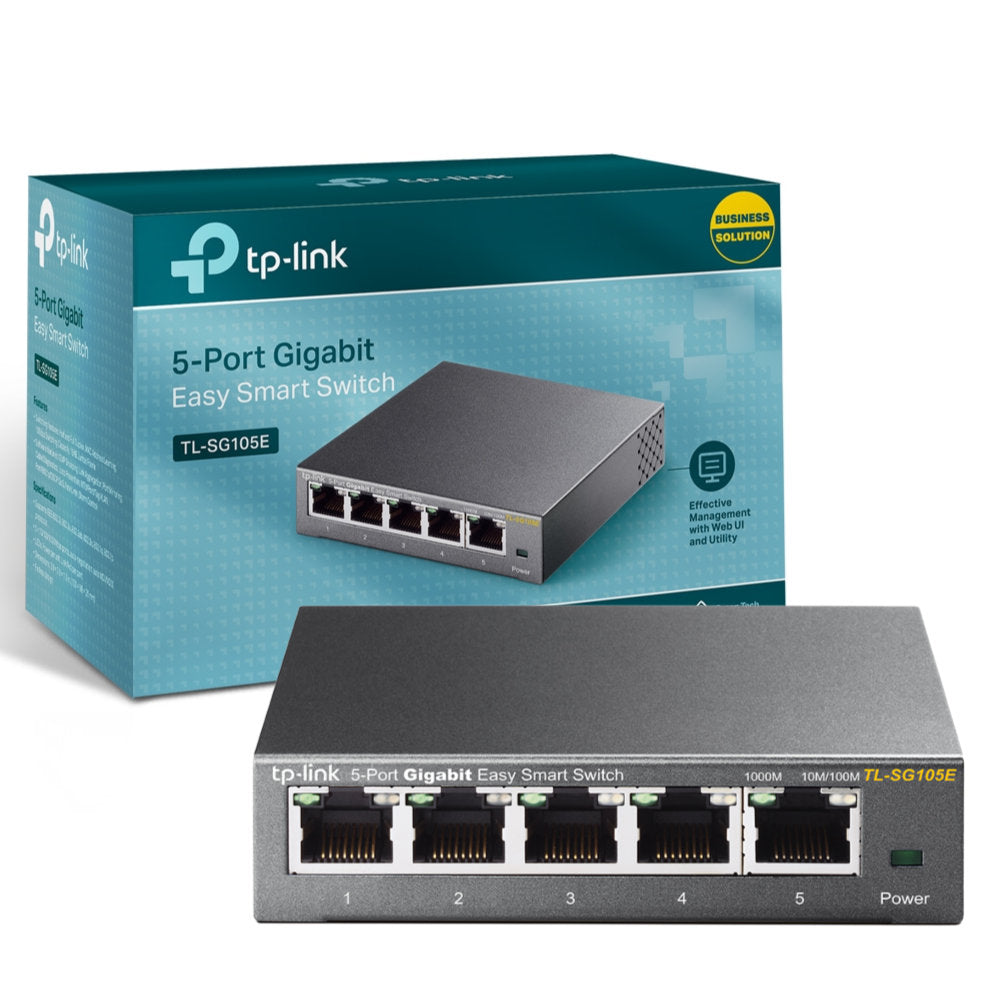 Switch Smart 5 Portas TP-Link TL-SG105E 5 Portas de 10/100/1000Mbps RJ45 Ports, Easy Smart Gigabit