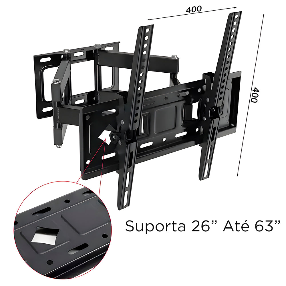 Suporte de Parede Universal Para TVs de 26" a 63", Movimento Giratório 120° e Inclinação 15°, Suporte Até 50KG, OR-SP84