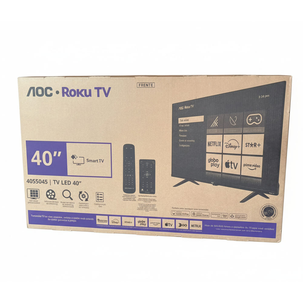 Smart TV AOC Roku 40" Full HD, DLED, Wi-Fi, HDMI, USB, Processador Quad-Core – 40S5045/78G