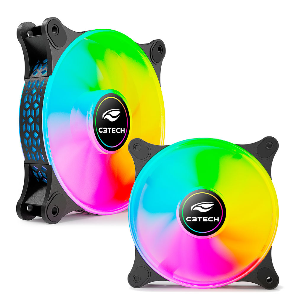 Cooler Fan F9‑L160BKRGB C3Tech RGB 120mm 9 lâminas, 5V, Rolamento Hidráulico, Molex 4‑pinos, 1.200RPM, 30dBA, Preto