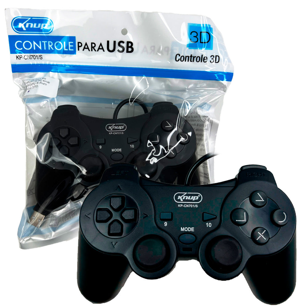 Controle com Fio USB para PC e Notebook, Joystick KP-CN701/S com Cabo - Knup