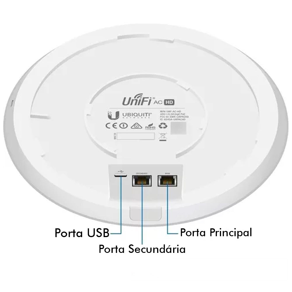 Access Point Ponto De Acesso Ubiquiti Unifi, UAP-AC-HD-BR, 500 Clientes, 4 Antenas Internas -  Seminovo, S/Caixa