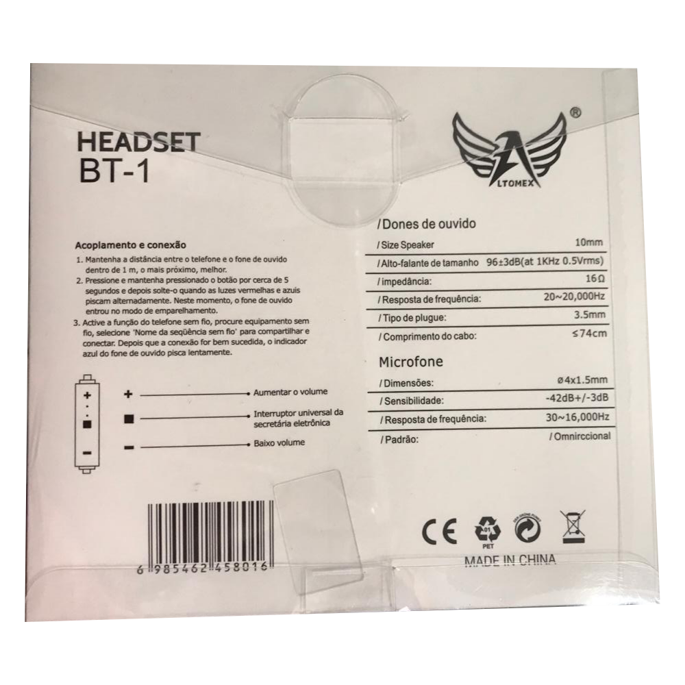 Fone De Ouvido Headset Bluetooth ALtomex BT-1 Preto