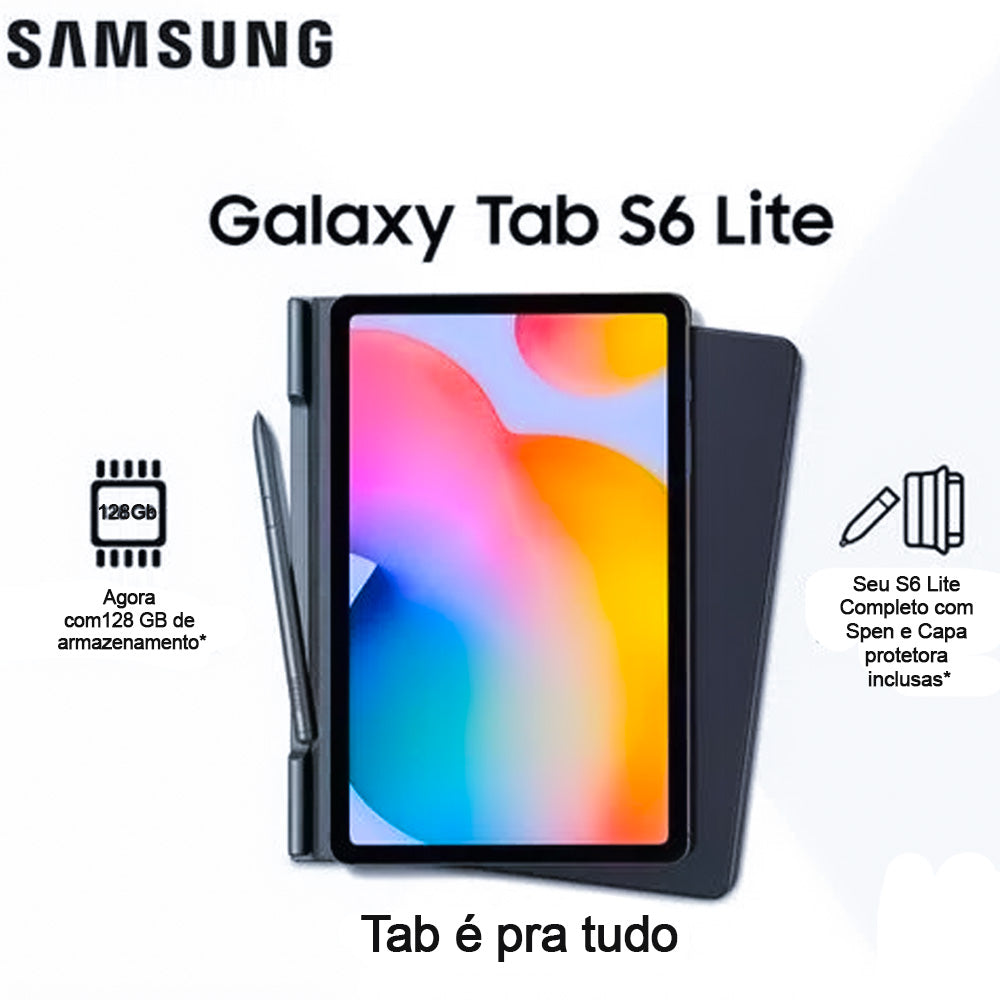 Tablet Samsung Galaxy S6 Lite Sm-P619 Cinza 128gb 4gb Ram Tela 10,4 Android 12 Com Capa e Caneta S Pen