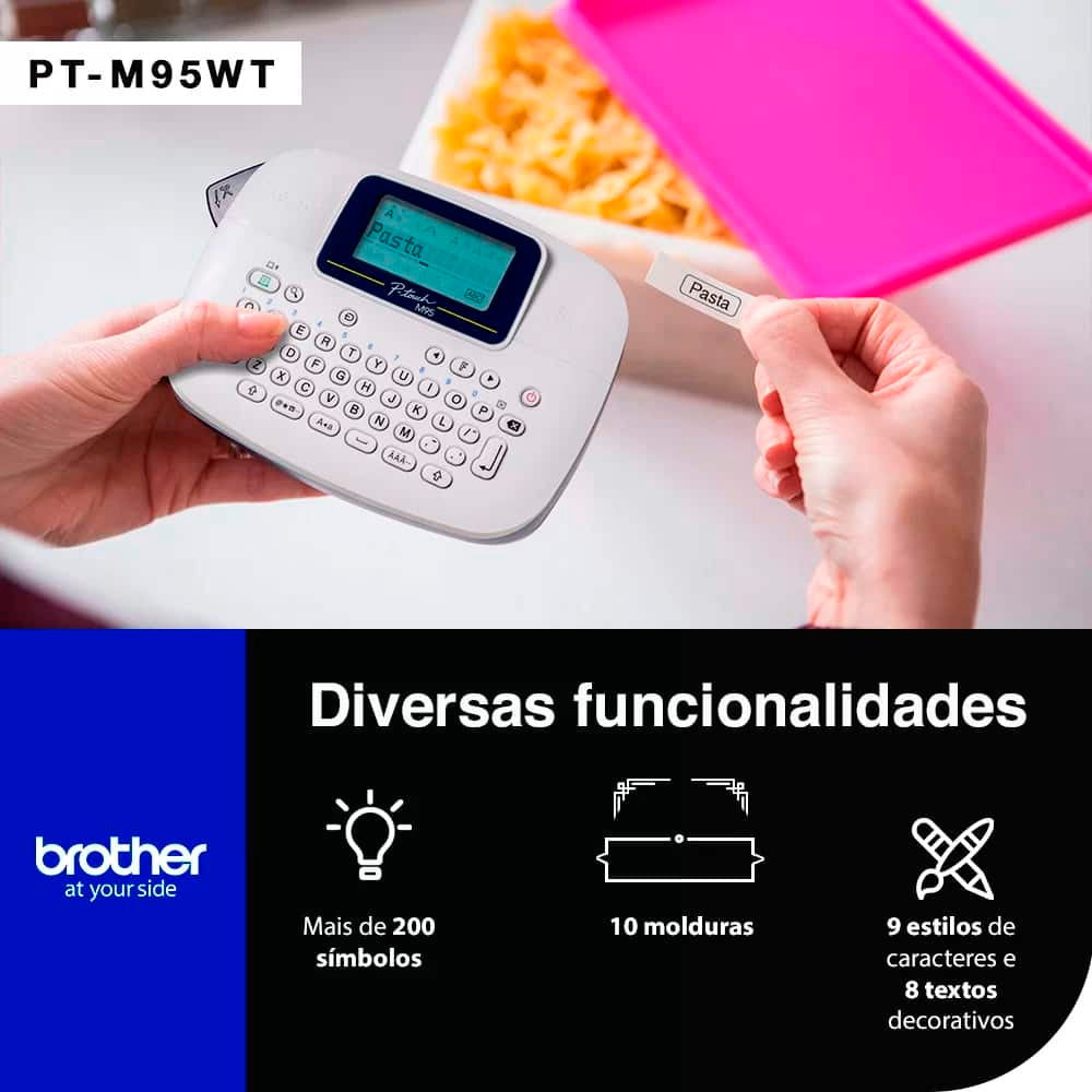 Rotulador Eletrônico Brother, Portátil, PTM95WT, Branco, 12mm, Teclado QWERTY