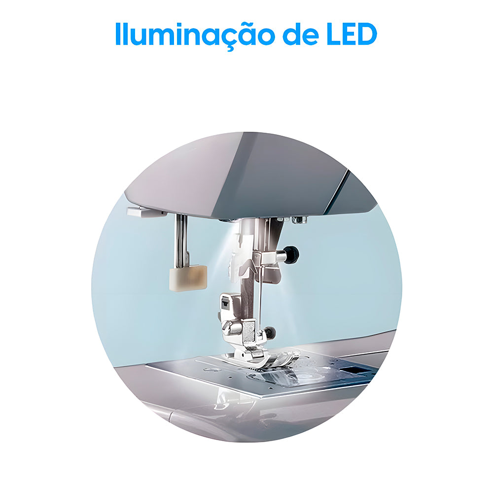 Máquina de Costura Portátil Elgin Genius Plus JX-4035-2 Branca e Azul, 220V
