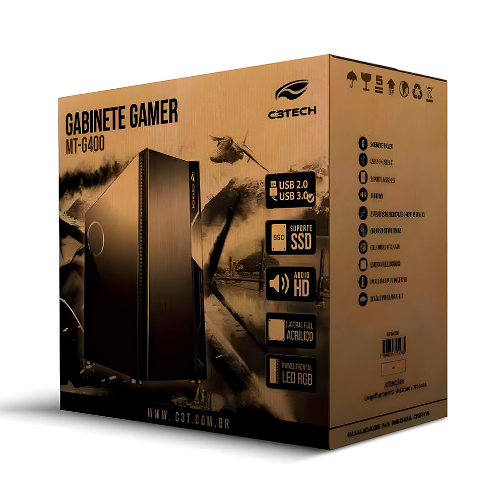 Gabinete Gamer MT-G400BK, Lateral em Acrílico, Mid Tower, LED, C3Tech, Preto, S/FTE