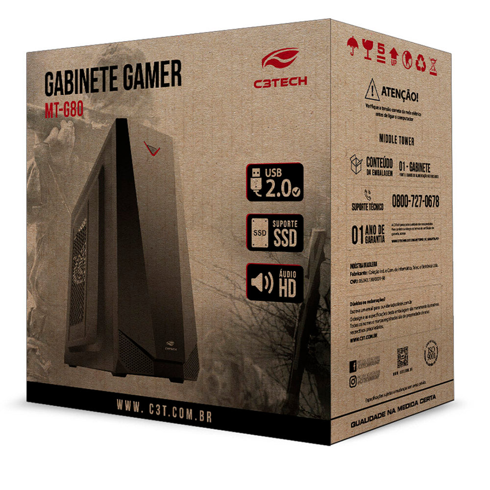 Gabinete Gamer Mid Tower MT-G80BK S/Fonte C3Tech