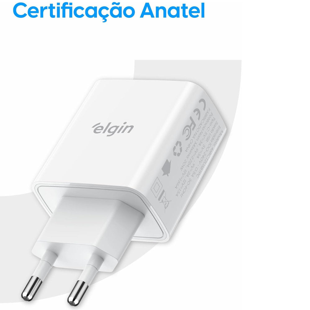 Carregador USB Elgin 2 Saídas, 1xUSB-A e 1xUSB-C, 20W, 46RCT2USBTPC, Branco
