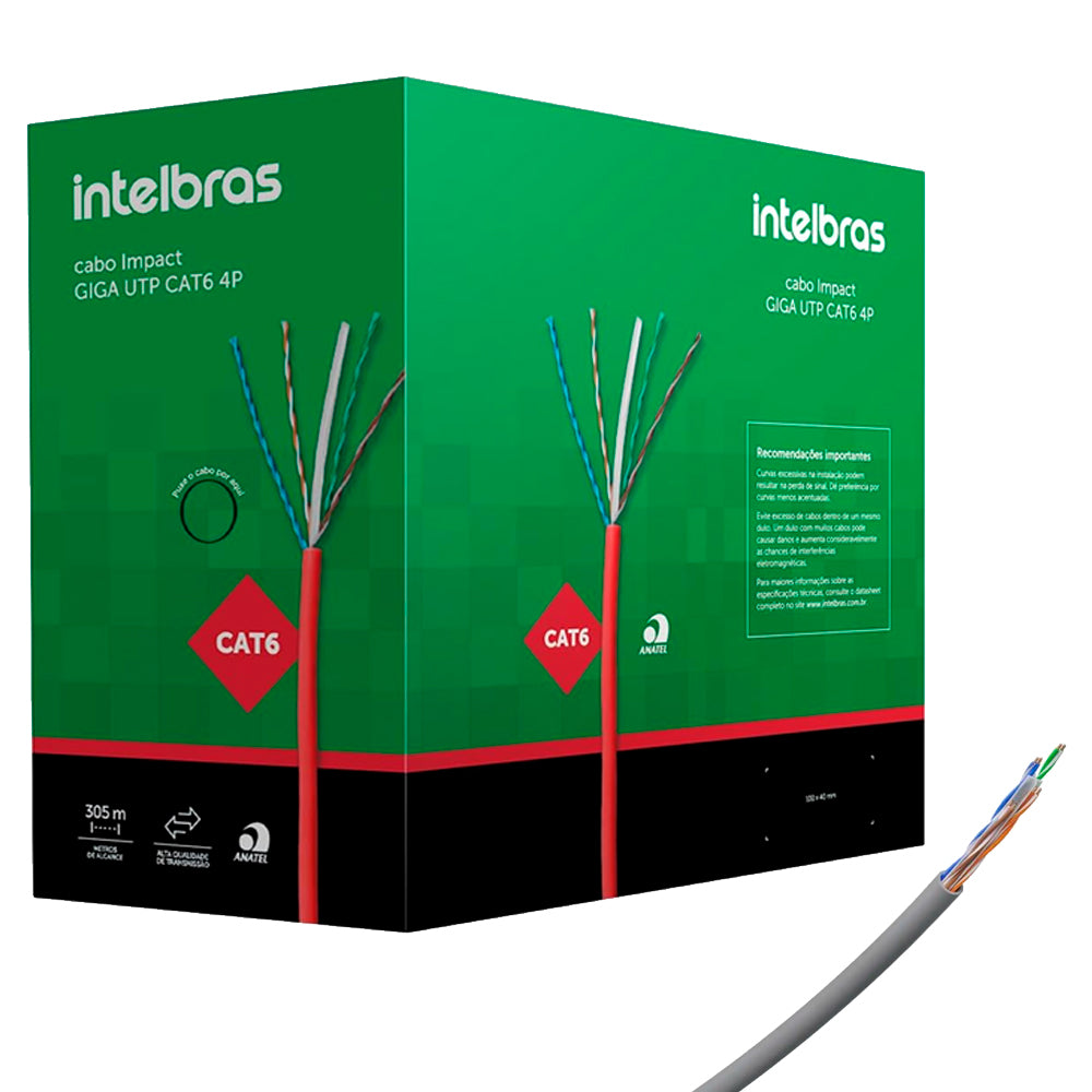 Caixa Cabo de Rede 305 Metros, Impact Giga UTP CAT6 IG6CCZ 4P Intelbras, 100% Cobre - Cinza