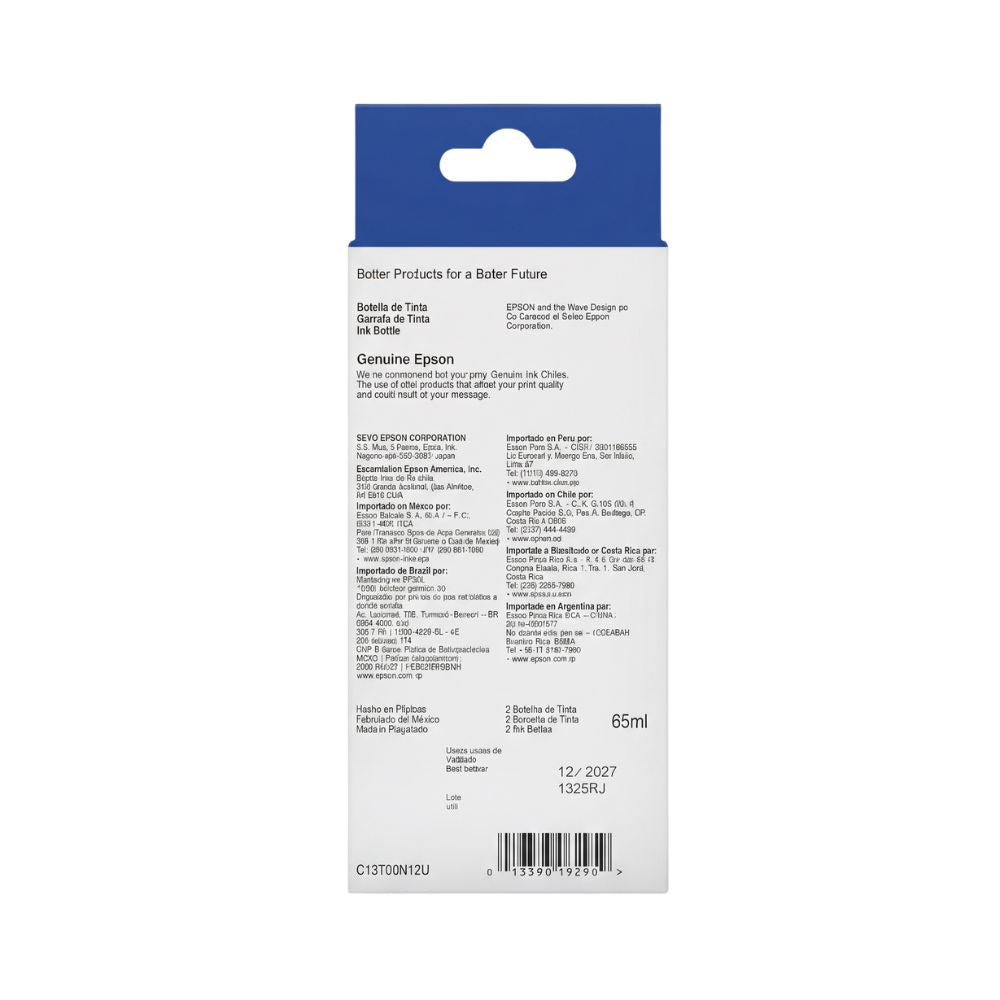 Kit 2 Refis de TInta Epson 544 BK Preto 65ml, Para L110/L1210/L3110/L3160 (Caixa com 2 Refis)