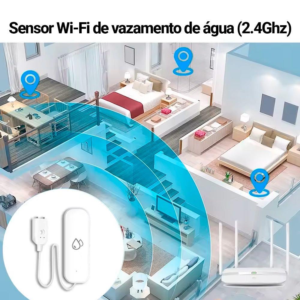 Sensor de Vazamento de Água, Wi-Fi, Monitor de Vazamentos, Compatível Com Tuya, Alexa, Google Assistant, Branco