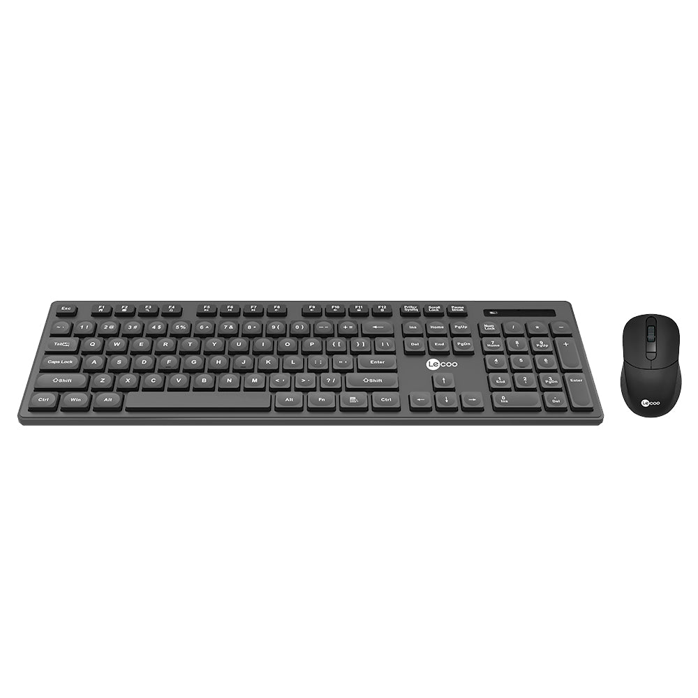 Kit Teclado e Mouse Sem Fio, Lecoo, Teclado Membrana ABNT2, Mouse Óptico 2.400 DPI, Multimidia KW201, Preto
