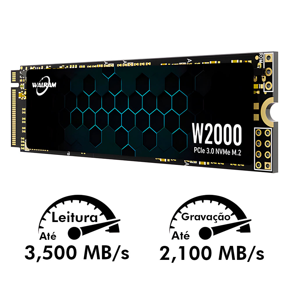 SSD M.2 NVME PCIe 3.0 Walram 512GB, Leitura 3.500Mb/s, Escrita 2.100Mb/s - W2000