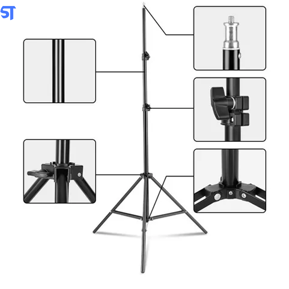 Kit Tripé Universal Knup 1,60m Ajuste de Altura Hastes em Alumínio KP-PL2616SC + Ring Light 10.2" 3200k á 5500k 26Cm 5V