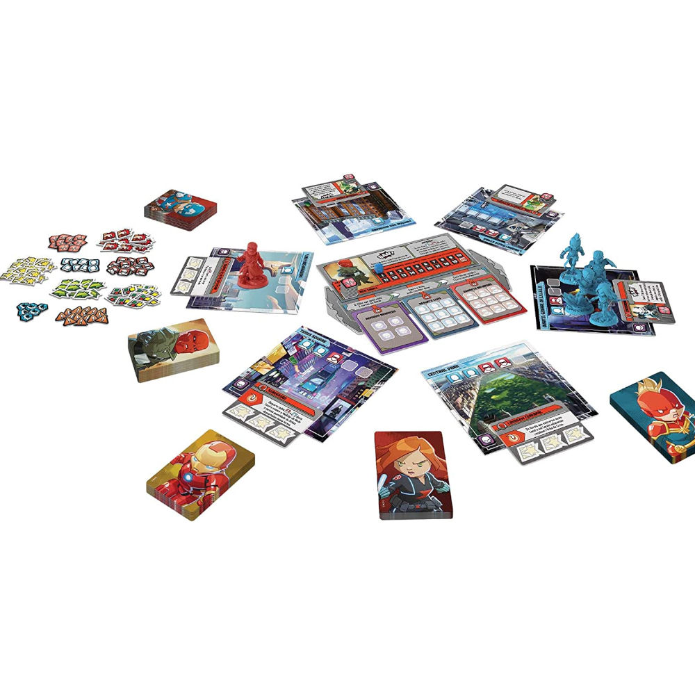 Jogo de Cartas Marvel United Galápagos 144 Cartas Poker 63x88mm, 7 Miniaturas Heróis, 3 Vilões, 1-4 Jogadores, 30-60min