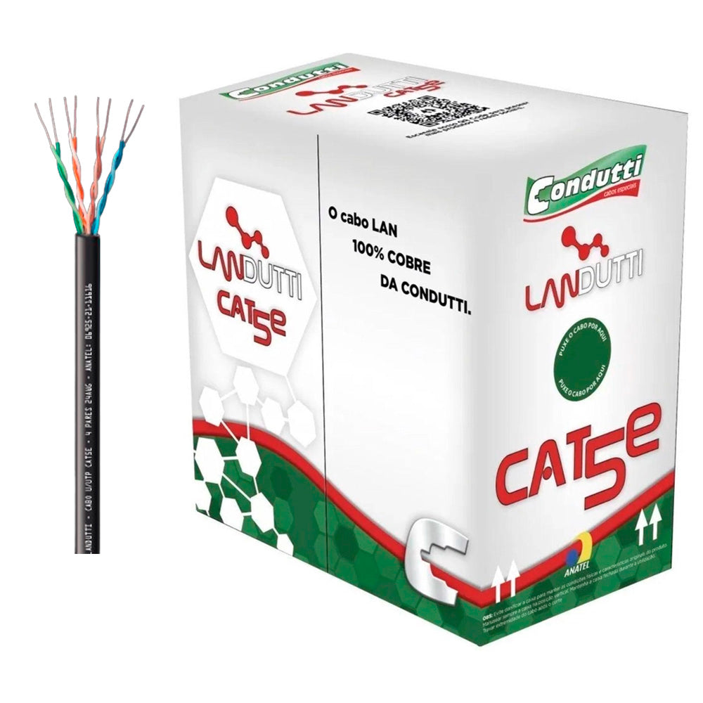 Caixa de Cabo De Rede Landutti Upt Cat5E 100% Cobre, 305 Metros, Condutti, Preto