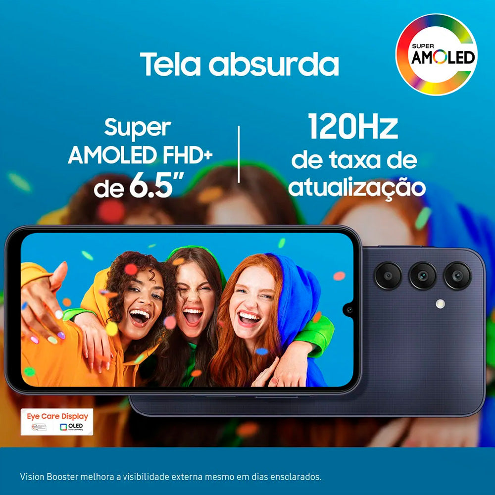 Smartphone Samsung Galaxy A25 RAM 6GB 128GB 5G, Dual SIM, Tela 6.5", Câmera Traseira 50+8+2MP Frontal 13MP - Azul Escuro