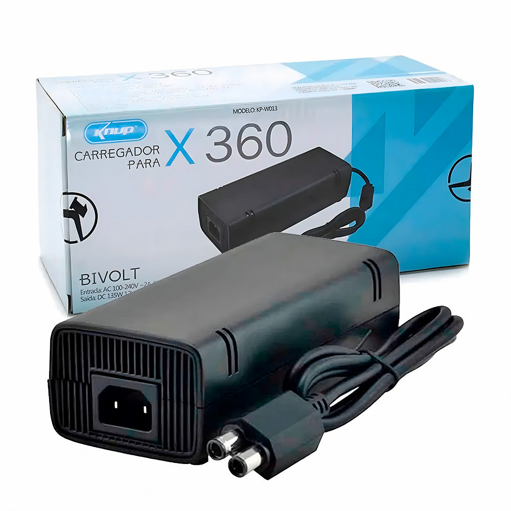 Fonte Carregador Xbox 360 Slim Pino Duplo Bivolt Knup - KP-W013