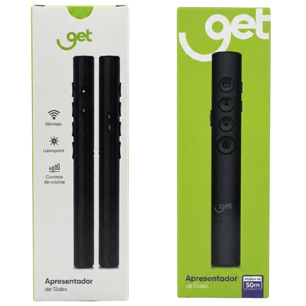 Apresentador de Slides Wireless, Controle de Volume, com Laserpoint, GET, Preto