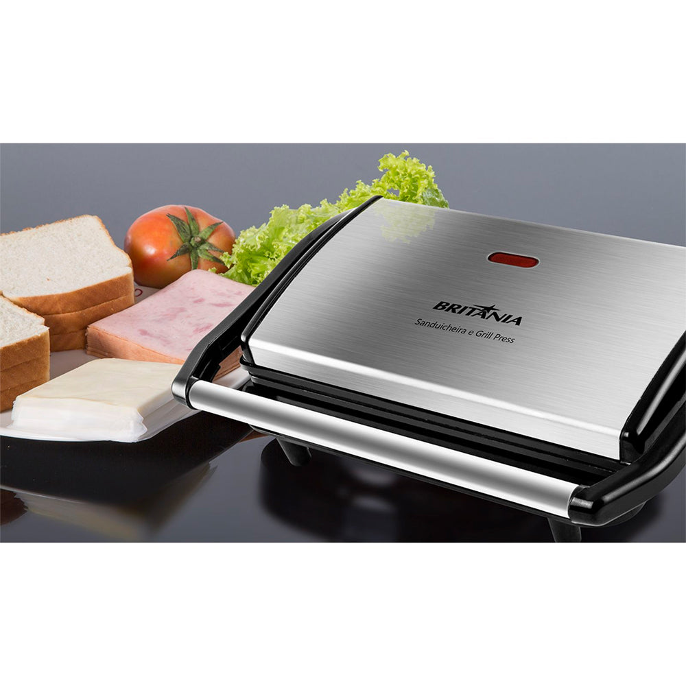 Sanduicheira Britânia Press Chapa Ondulada, GRILL PRESS 127v, Lisa BGR27I 850W - Preto/Inox