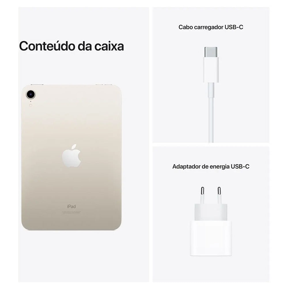 iPad Apple Mini, 6ª Geração, A15 Bionic, Tela 8.3'', Wi-Fi, 256GB, Luz das Estrelas, MK7V3BZ/A