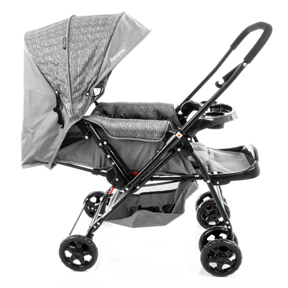Carrinho de Bebê Com Bebê Conforto TS DUO Cosco Kids, Travel System Reverse, Cinza Rajado