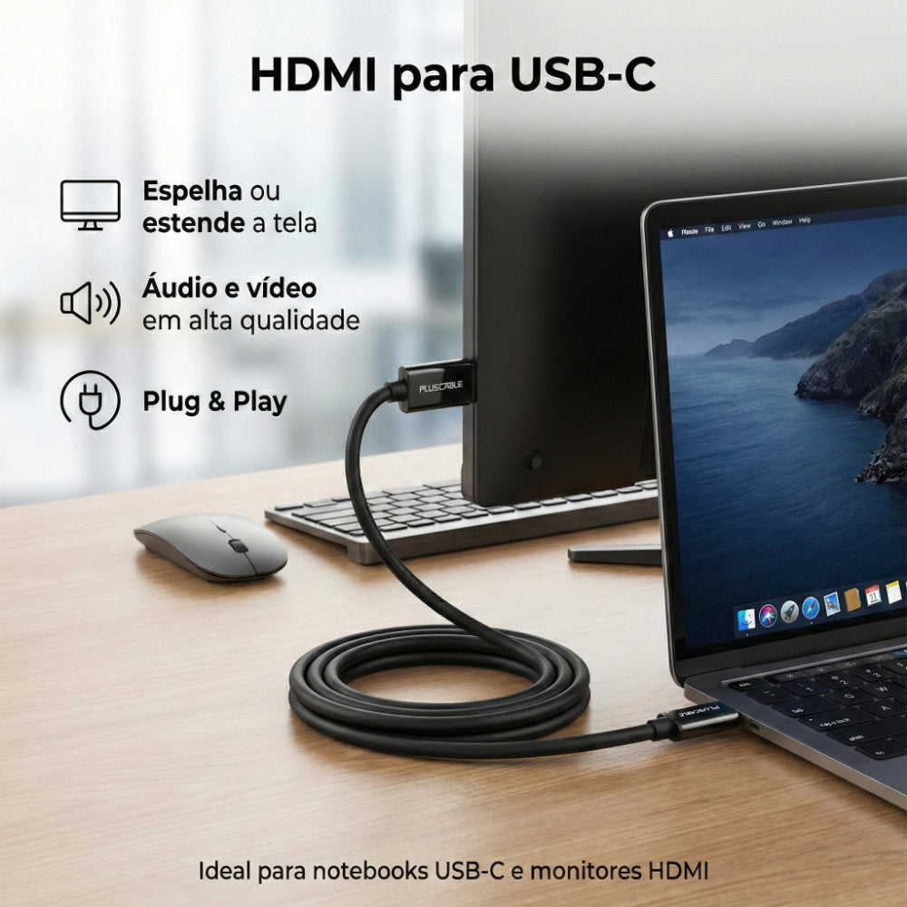 Cabo Adaptador USB-C para HDMI Cabo 2 Metros Plus Cable HDMIC20